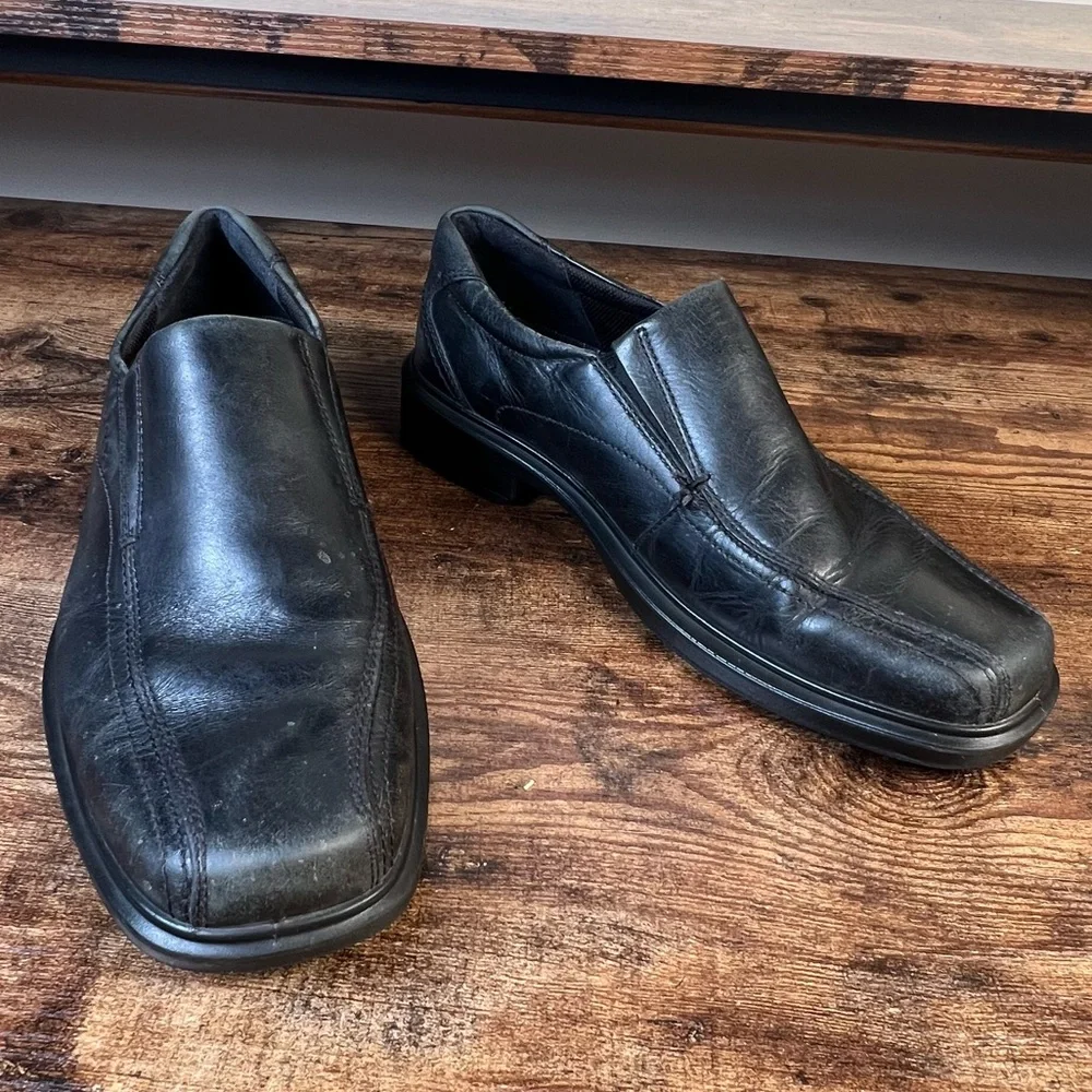 Ecco Leather Loafer Slip On Black Business Casual Dress Shoes Men's 41‎ US 7/7.5